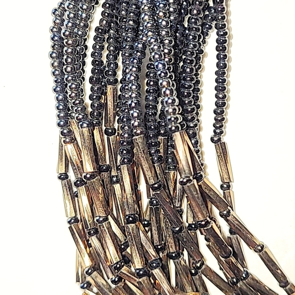 HANDMADE SEED BEAD & BUGLE BEAD MULTI-STRAND NECKLACE - SHADES OF GOLD & BRONZE - Picture 5 of 7